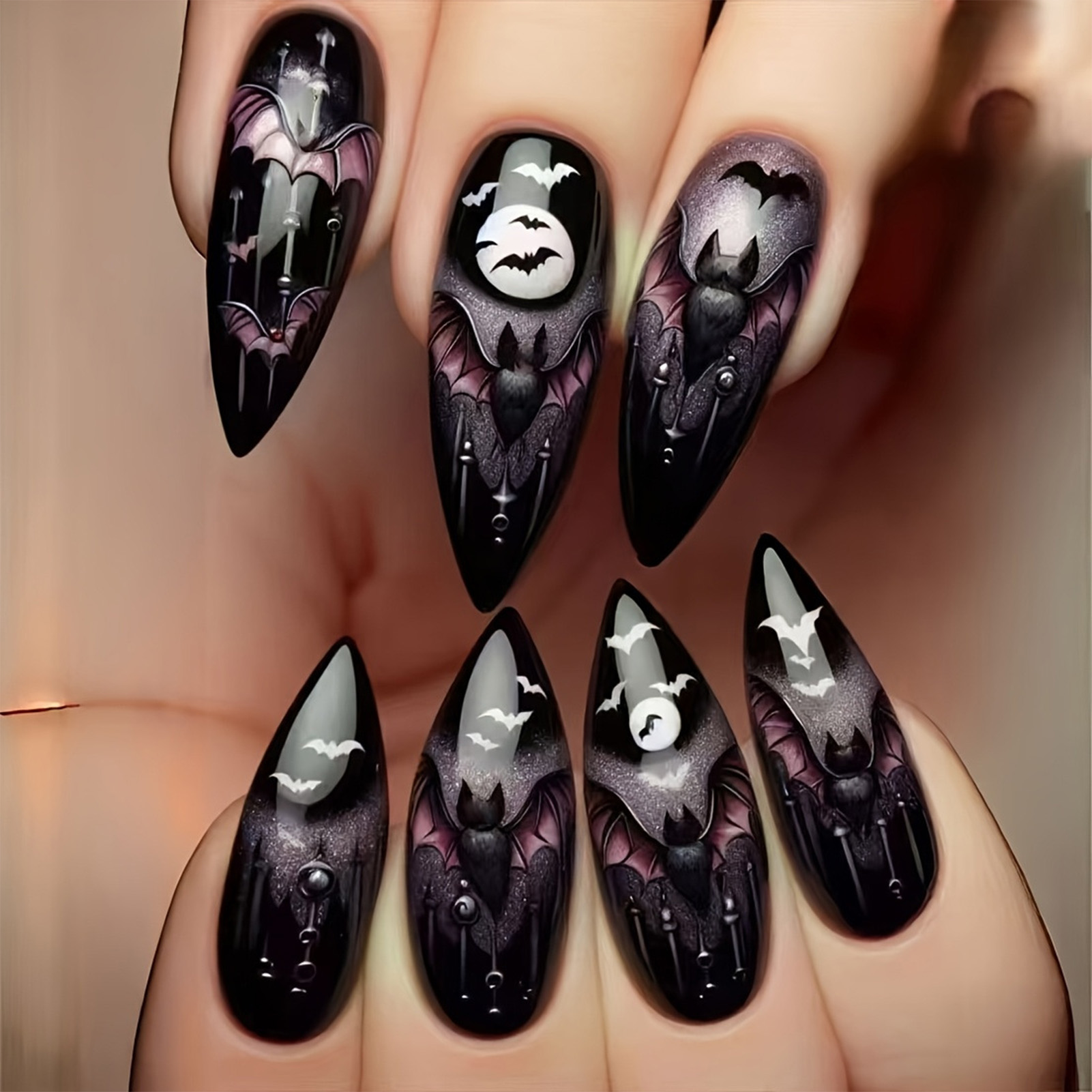 Cosplay Bat Prop - 24Pcs Halloween Fake Nails Black Almond