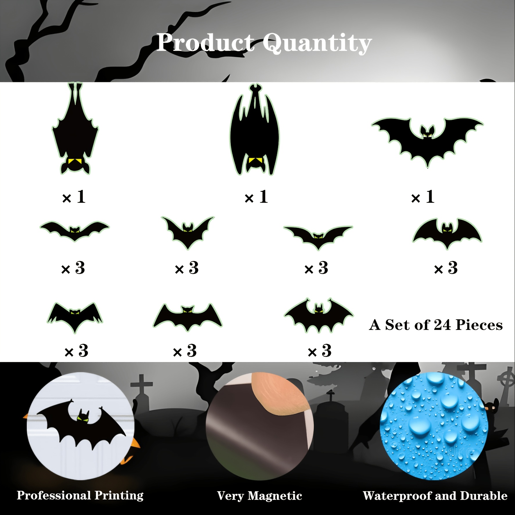 24 Halloween Magnetic Bats for - Cosplay Bat Prop recension och pris